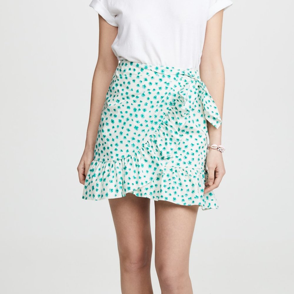 NWT Rebecca Taylor White Mini Skirt with Teal Floral Print
